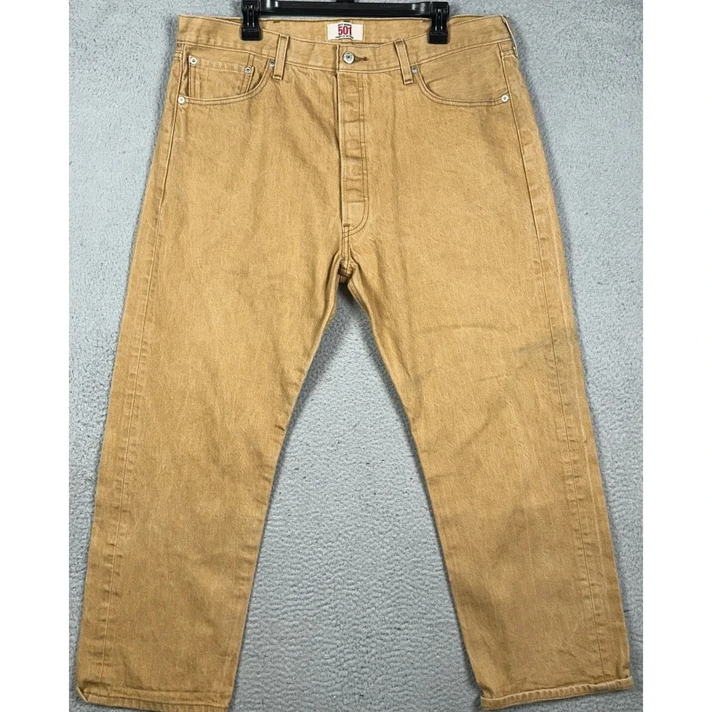 Levis 501 Jeans Mens 40X30 Tan Straight Leg Button Fly 5 Pocket Red Tab Denim